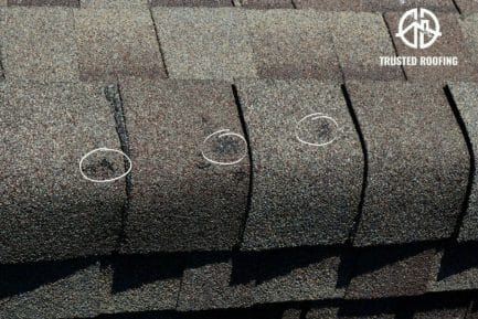 Trusted Roofing Inspectors use chalk to locate holes in the roof after visually inspecting the entire area